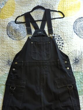 Cider Black Cargo Overall Dress with D-Ring Details